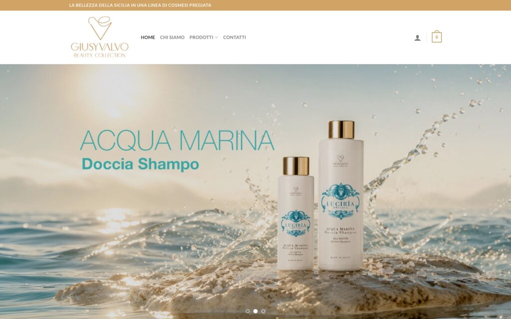 E-commerce Giusy Valvo Beauty Collection – home page con la linea Lucirìa Acqua Marina