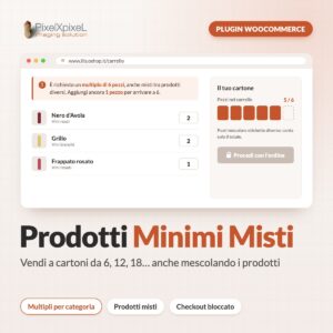 Plugin WooCommerce Prodotti Minimi Misti di PixelXpixeL: vendita a multipli di 6, 12, 18 pezzi anche mescolando prodotti diversi