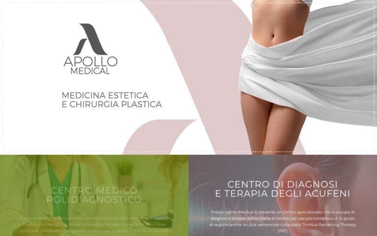 Sito web Apollo Medical – home page con le quattro aree del centro medico di Siracusa